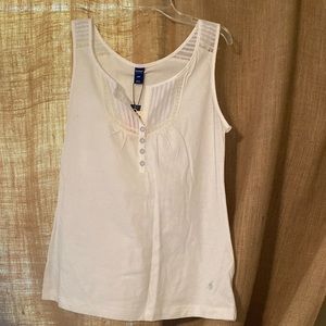 Old Navy, White Sleeveless Tank Top w/ Pintuck and Lace Sheer Detail, Sz S